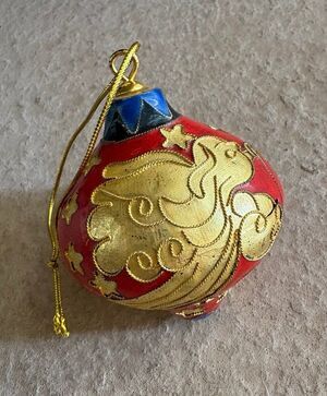 Vintage Cloisonne Bird Design Bulb Shaped Christmas Ornament